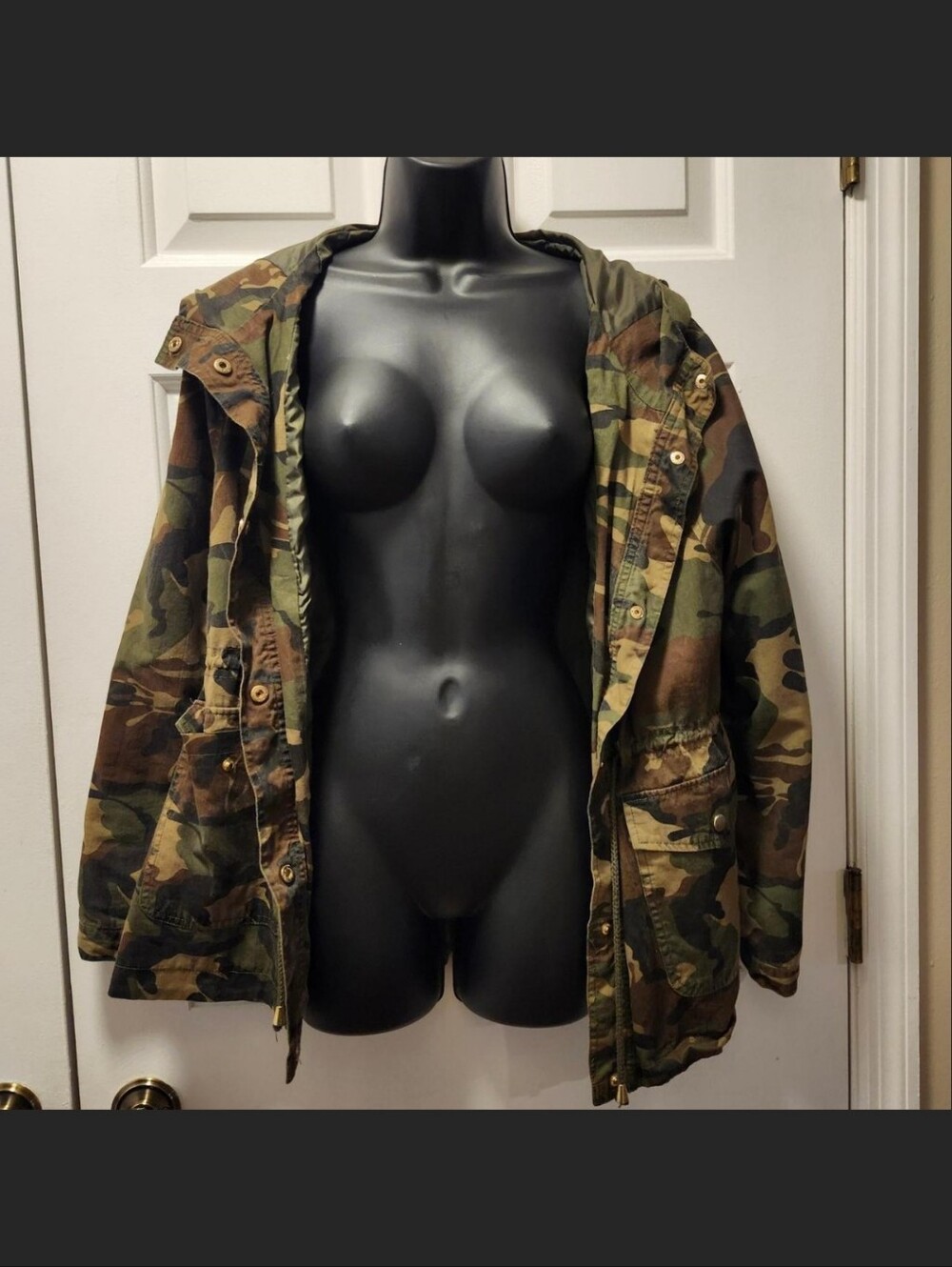 Miss London Hooded Camouflage Field Jacket - Green Brown Camo